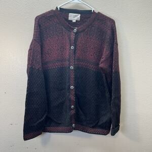 Alpaca Imports Cardigan Sweater Womens M Alpaca Wool Blend Fairisle Print Peru